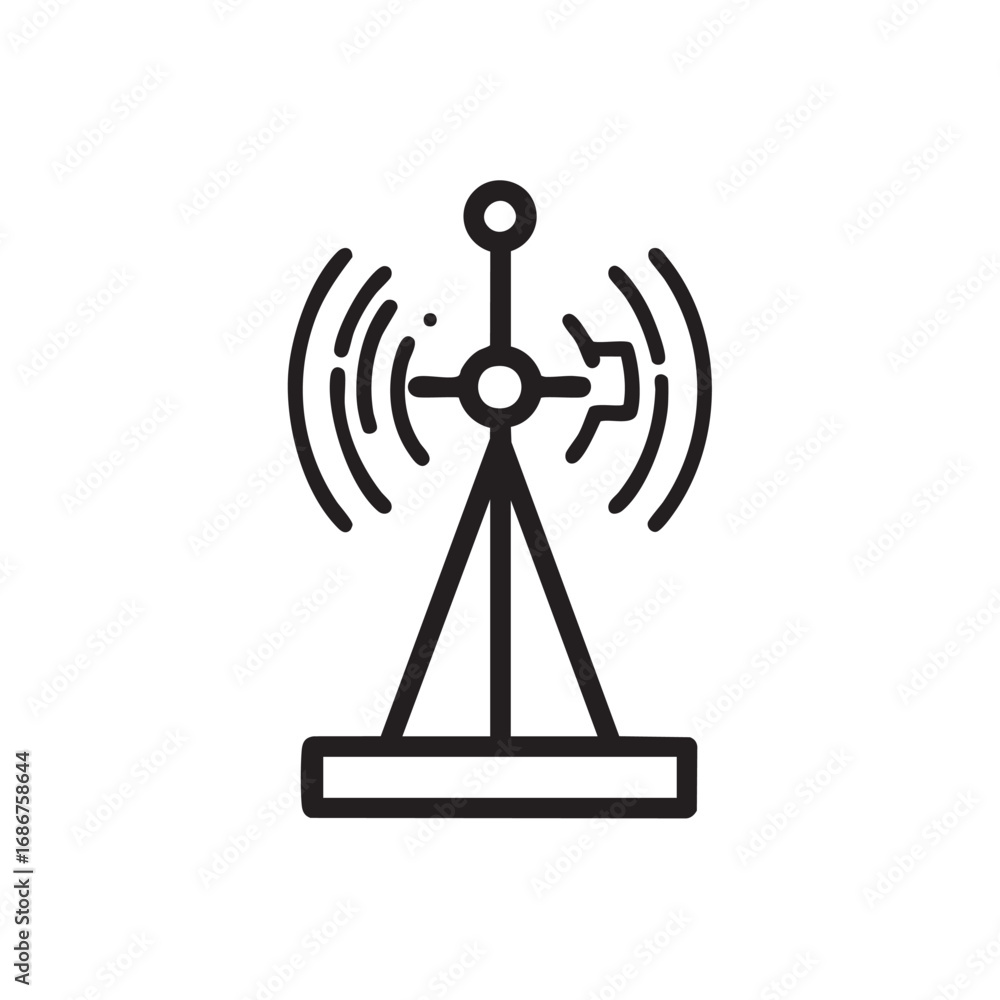Poster A line drawing of a broadcasting antenna with signal waves.