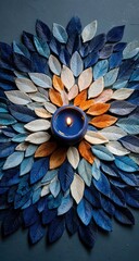 Obraz premium Burning candle surrounded by painted leaves