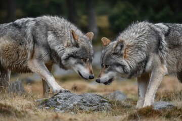 Wolves Fighting. Grey Wolves in a Wild Nature Setting Engaged in a Fierce Battle