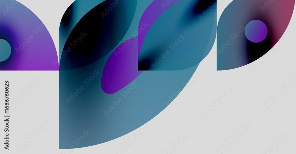 Aufkleber abstract composition featuring overlapping curved shapes. blues, purples dominate design, creating f