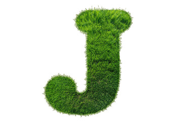 Grass font 3d rendering letter J isolated on a transparent or white background