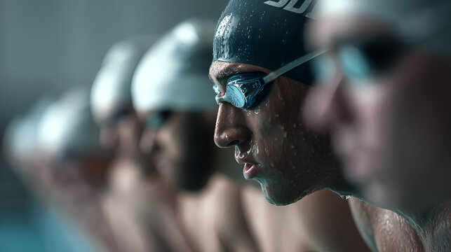 Intense Close up Swimmer Perspective on Starting Block Ready to Race. Ai Generated Images