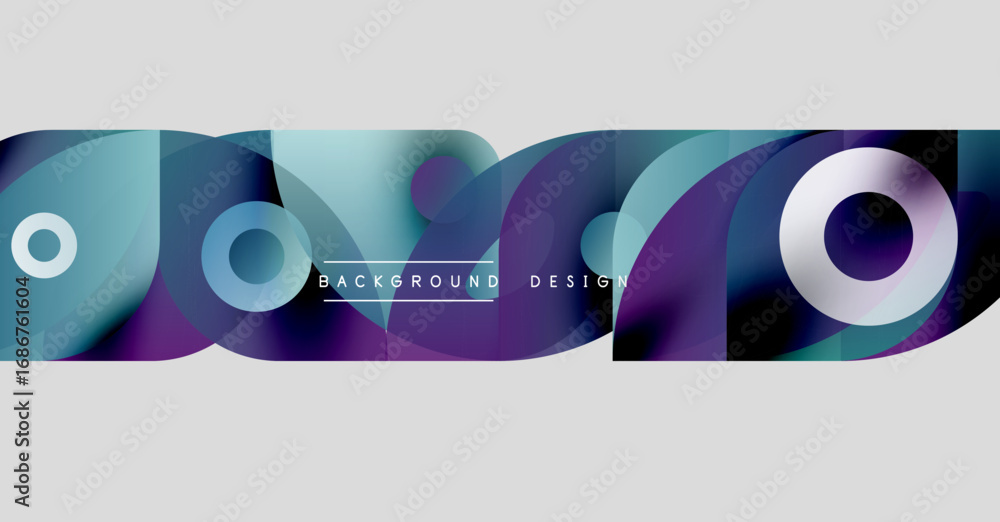 Poster abstract geometric shapes, vibrant colors, modern design. circles overlap creating dynamic compositi