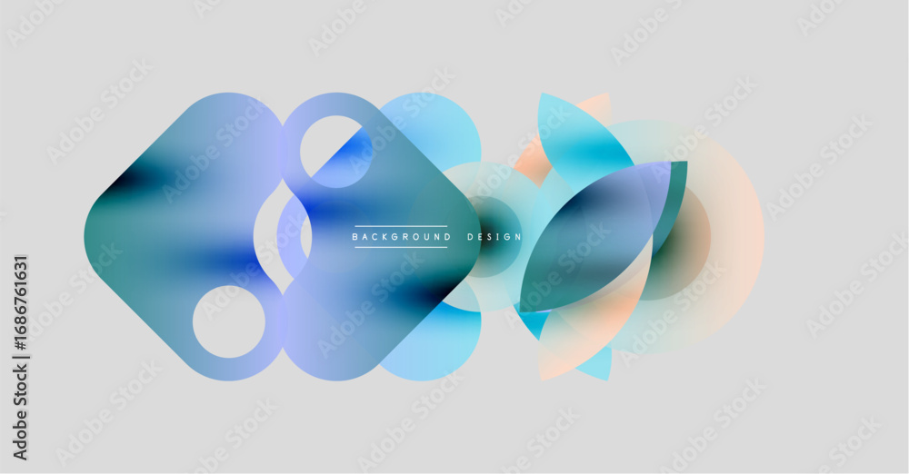 Poster abstract fluid shapes overlap, creating soft gradients. light blue, peach tones dominate neutral bac