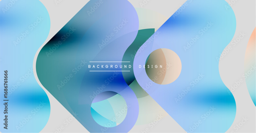 Poster abstract fluid shapes, cool colors dominate. soft gradients create dynamic composition. minimalist t