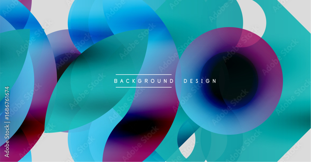 Poster abstract fluid shapes overlap, creating vibrant color gradients. modern design with blue, purple, te