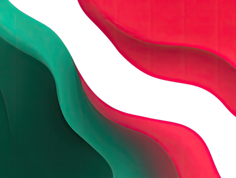 Abstract vibrant wavy shapes in teal and red