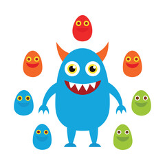 Friendly Monster Vector Set on White Background
