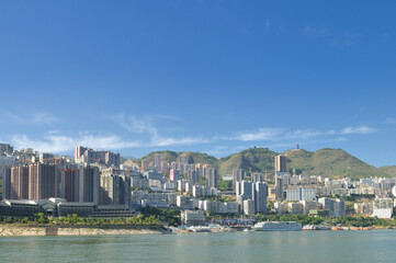 Obraz premium Chongqing, China: Urban scenery of Wushan County in the Three Gorges region of the Yangtze River.