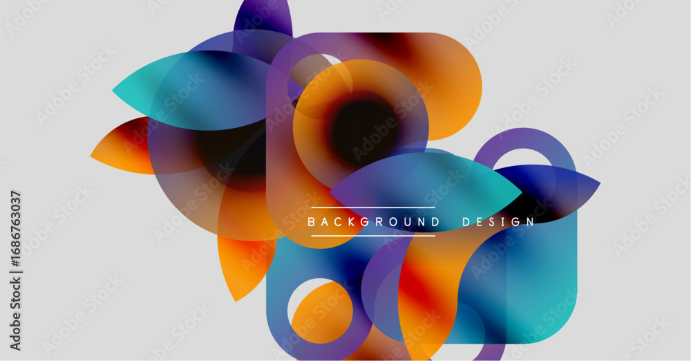 Poster abstract colorful shapes overlap, creating dynamic visual effect. modern design elements suggest cre