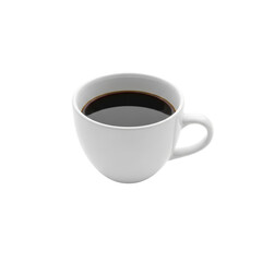 Fototapeta premium A white cup filled with black coffee on a white background.