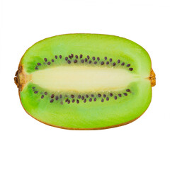 kiwi fruit cut in half on white background.