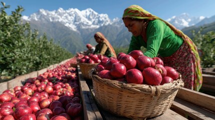 A vast, modern apple orchard in the foothills of the Himalayas in Himachal Pradesh, India © Polina