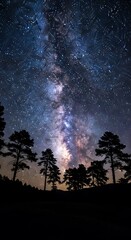 Naklejka premium Night Sky Over Silhouetted Trees.