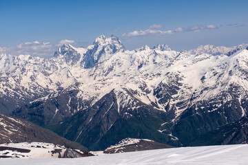 View from Mount Elbrus to Mount Ushba during the day
