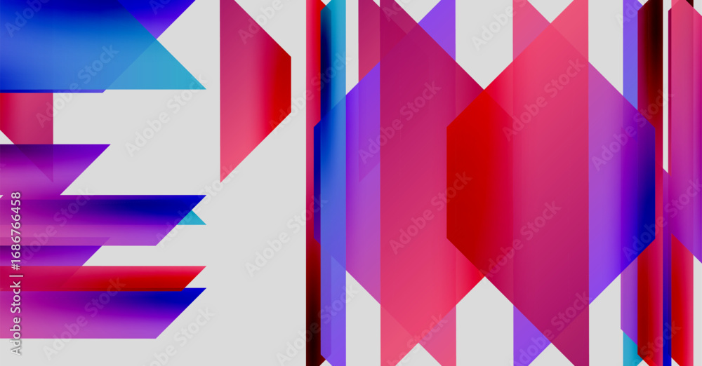 Poster abstract geometric composition. vivid colors intersect, creating dynamic visual effect. shapes overl