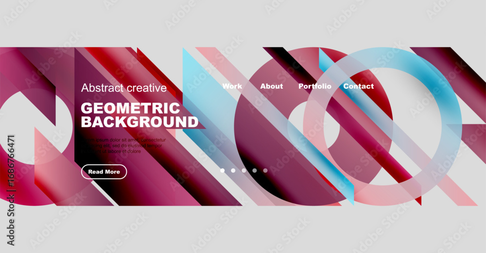 Aufkleber abstract geometric design. vibrant colors, shapes create modern website header. includes navigation,