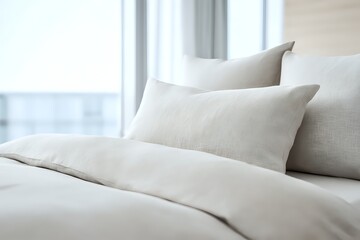 Modern Linen Bedding, Minimalist, High-Angle, Neutral