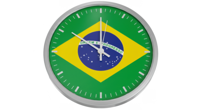 Brazilian Flag Clock Showing Time National Symbol Decorative Timepiece.