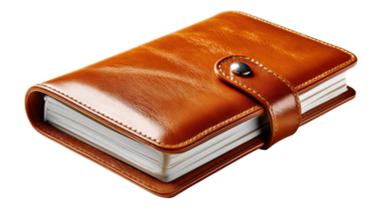 Elegant Leather Journal: A luxurious leather journal, meticulously crafted with exquisite detail, showcases timeless elegance, inviting the user to capture thoughts, ideas.