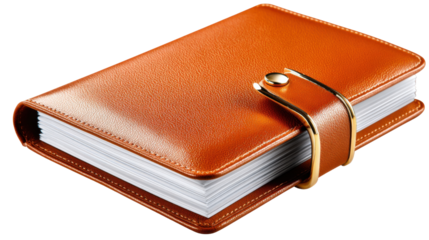 Leather-Bound Diary: A classic leather diary rests, its rich texture and detailed clasp inviting you to explore its pristine pages. A symbol of timeless organization.