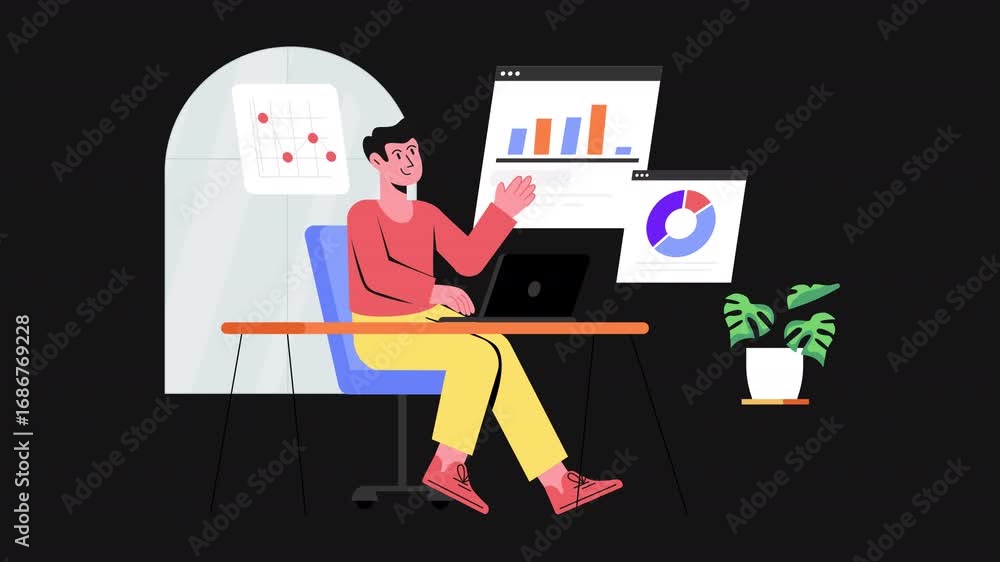 Aufkleber analyzing business data 2d motion graphics animation alpha channel