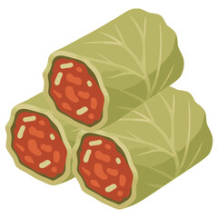 Sarma Croatian Saurkraut stuffed cabbage food flat color vector illustration template design