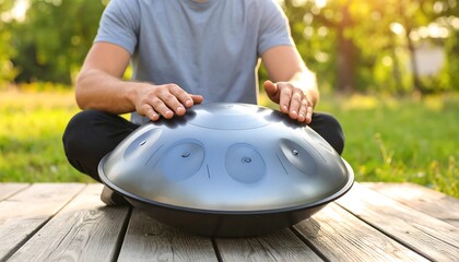Person playing a handpan outdoors (1)