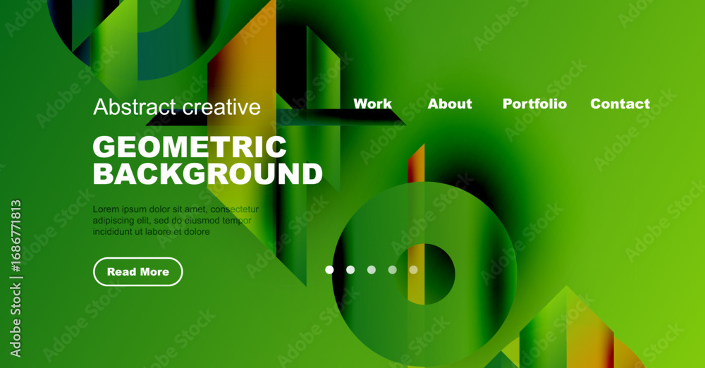 Poster modern website template. green hues dominate design. geometric shapes create dynamic visual effect. 