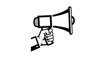 Hand holding a megaphone, announcing important news with a clear, bold statement.
