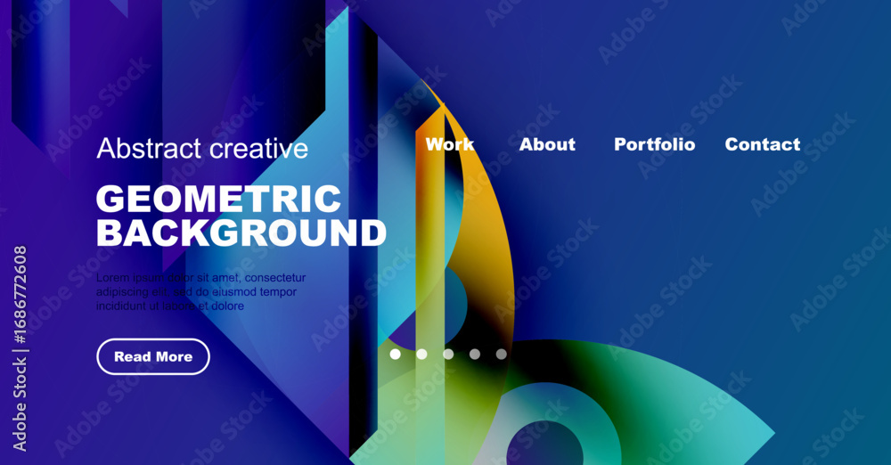 Poster abstract geometric design. vibrant colors, shapes overlap creating modern website header or banner. 