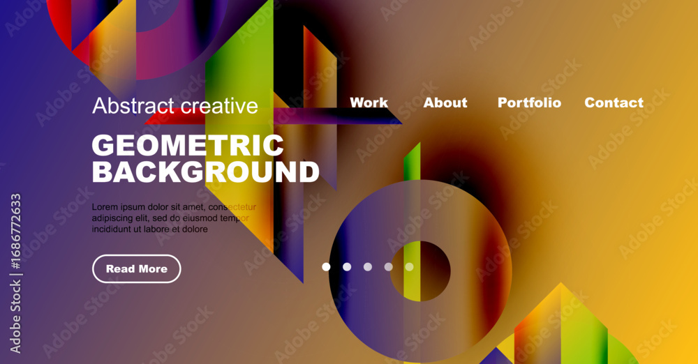 Poster abstract geometric design. vibrant colors blend, creating modern website header or banner. text elem