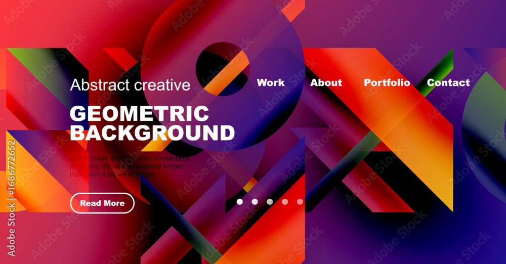 Poster dynamic abstract design. vibrant colors, geometric shapes create modern visual experience. website h