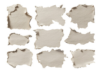 Fototapeta premium A versatile set of nine isolated pieces of torn, rough-edged paper with subtle textures, perfect for adding a vintage or distressed touch to any design isolated on a transparent background