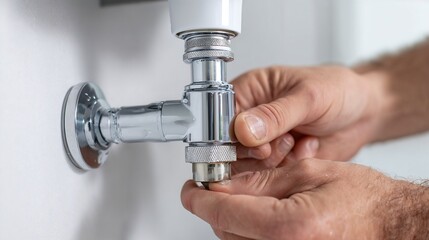 Plumber adjusting water shut-off valve under sink