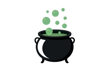 Cartoon illustration of a bubbling cauldron of green potion.