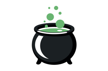 Cartoon illustration of a bubbling cauldron of green potion.