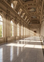 Obraz premium Sunlit grandeur illuminates historical architecture, showcasing exquisite details and spacious elegance in an