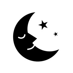 Crescent moon with face - vector icon