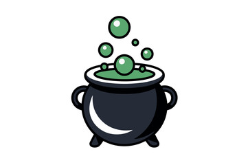 Cartoon illustration of a bubbling cauldron of green potion.