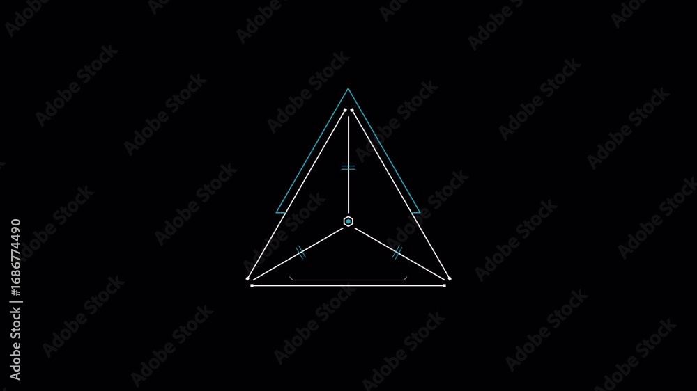 Poster abstract geometric triangle hud animation: dynamic digital interface with glowing blue lines and cen