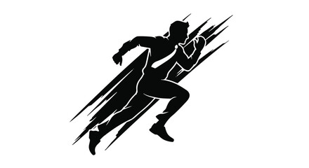 Dynamic silhouette of a man in business attire sprinting forward with speed lines.
