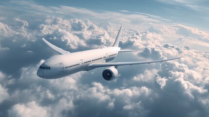 airplane soaring above fluffy clouds