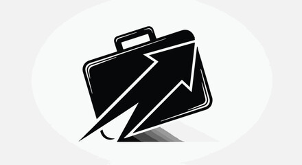 Black briefcase with upward arrow symbolizing business growth and success