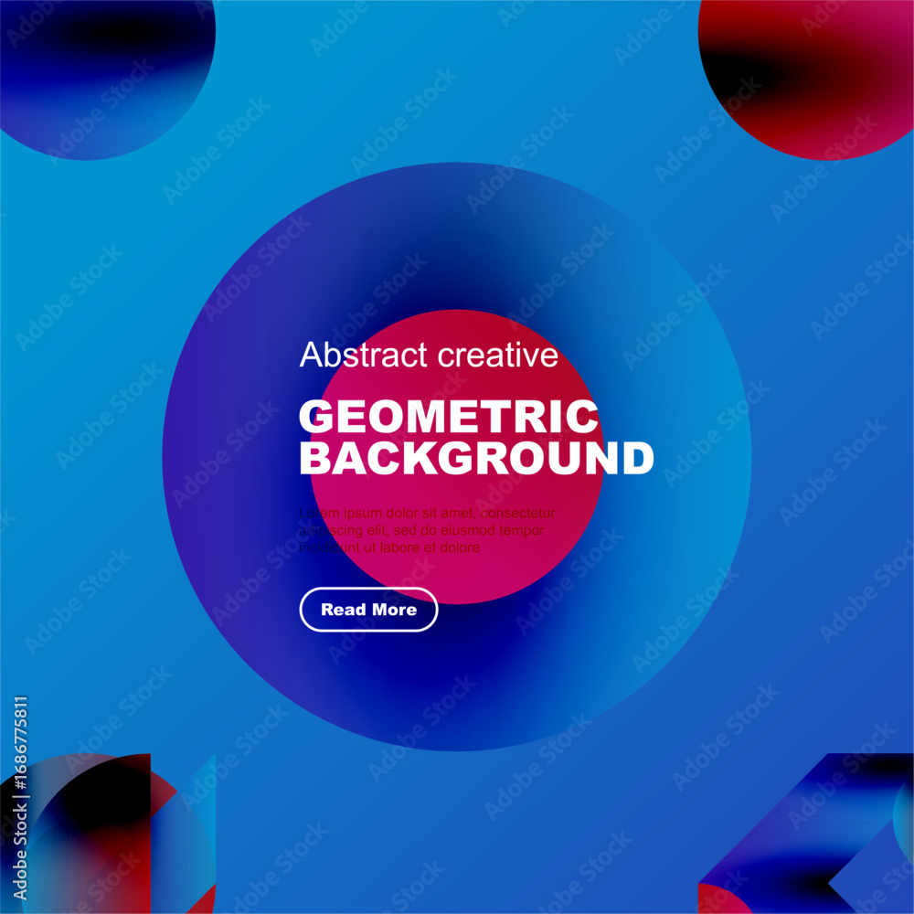 Poster vibrant circles overlap, creating dynamic gradient effect. text promotes geometric background design