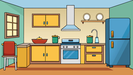 Modern Kitchen Interior Illustration – Cooking, Furniture and Home Design