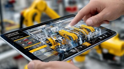 Touchscreen Inspection: A skilled engineer employs advanced technology to conduct a detailed inspection of machinery.