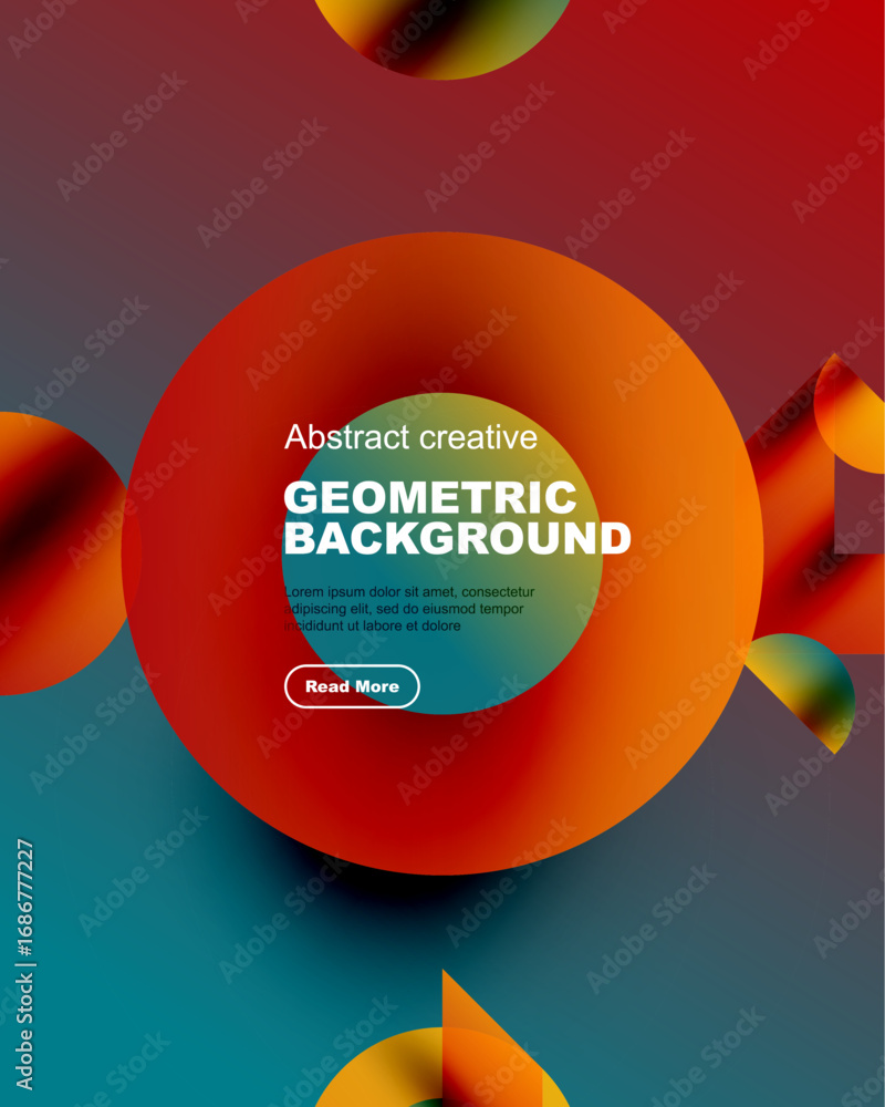 Poster vibrant abstract design. overlapping circles create dynamic composition. text promotes geometric bac