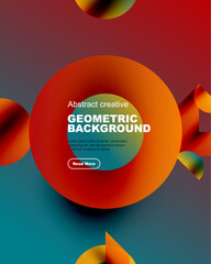 Vibrant abstract design. Overlapping circles create dynamic composition. Text promotes geometric background with call to action.