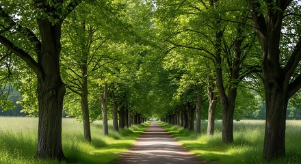 Fototapeta premium Sunlit TreeLined Path with Spring.